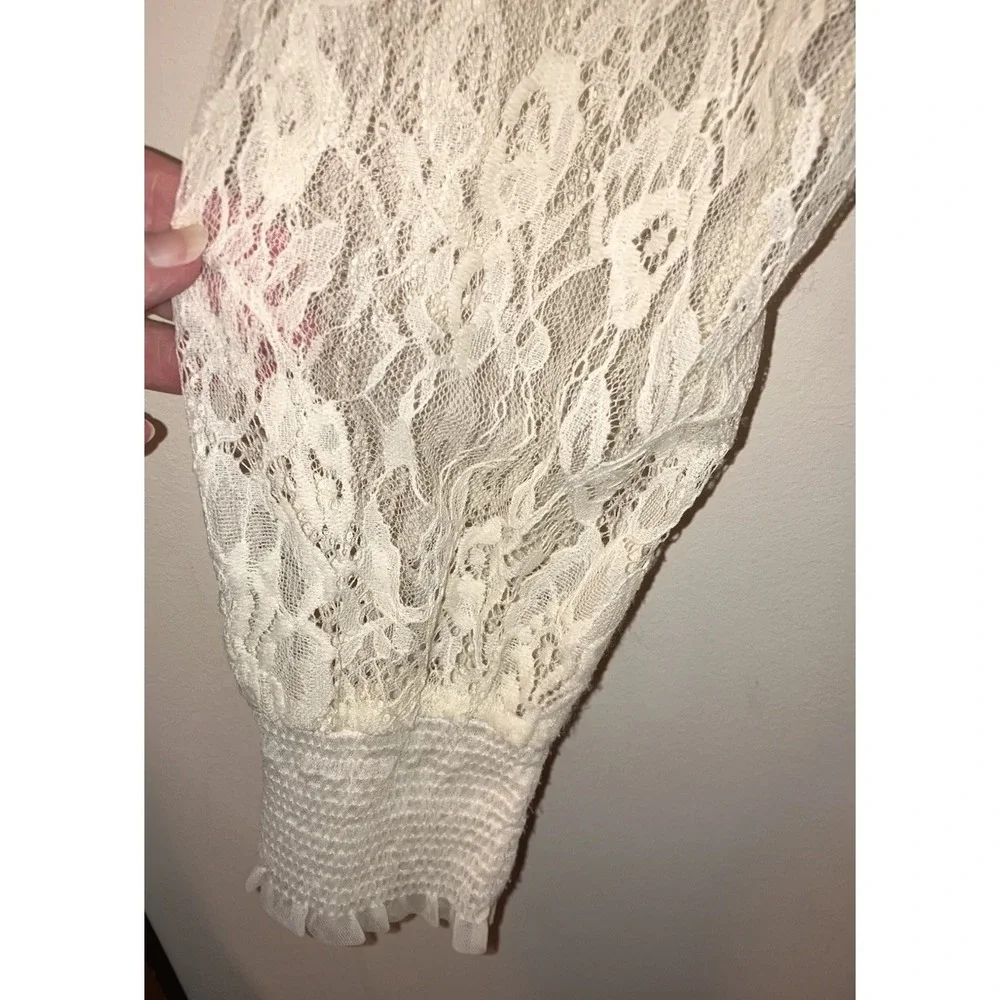 Anthropologie Bl^nk London Blouse Tali Embroidered Floral Lace Sz M Cream Boho